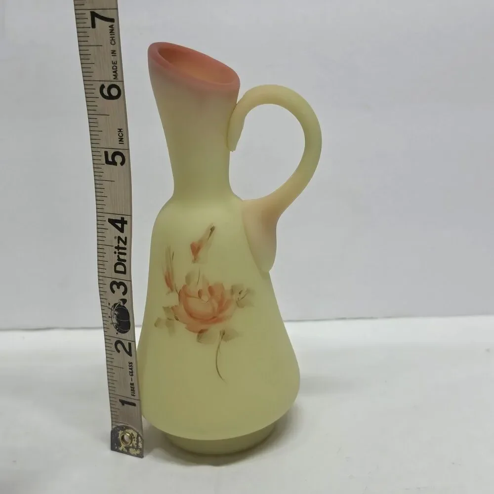 Fenton‎ Custard Burmese Uranium Rose Cruet Hand Painted Vintage 70s Glows in UV